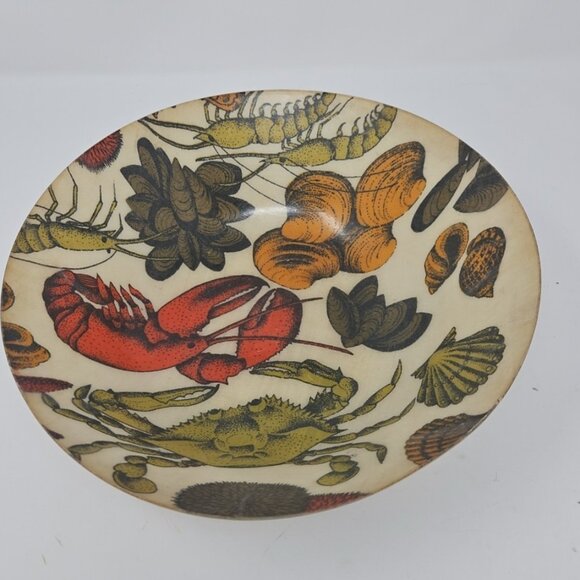 Vintage 1960s Fiberglass Artmor Salad Bowl Shellfish Lobster Crab Shrimp Clams - Picture 3 of 4